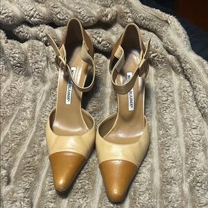 Manolo Blahnik Brown and Cream Heels